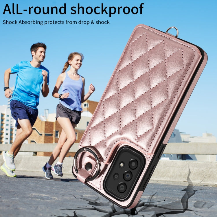 For Samsung Galaxy A33 5G Rhombic Texture Card Bag Phone Case with Short Lanyard