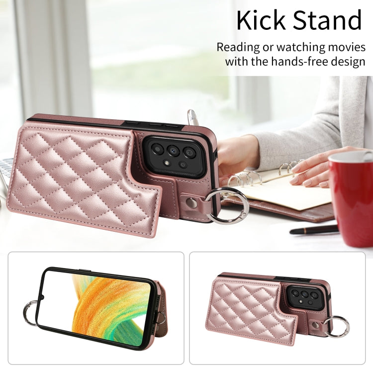 For Samsung Galaxy A33 5G Rhombic Texture Card Bag Phone Case with Short Lanyard