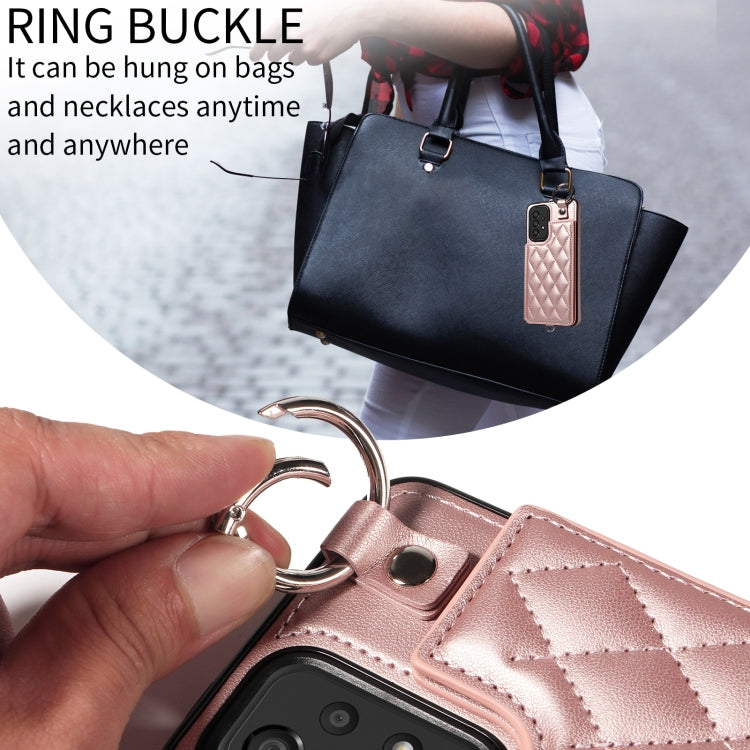 For Samsung Galaxy A33 5G Rhombic Texture Card Bag Phone Case with Short Lanyard