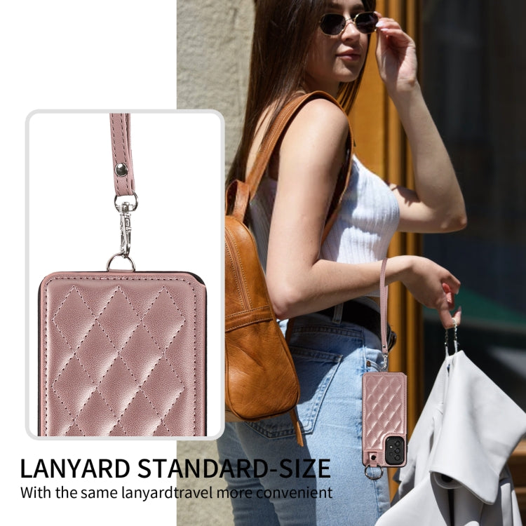 For Samsung Galaxy A33 5G Rhombic Texture Card Bag Phone Case with Short Lanyard