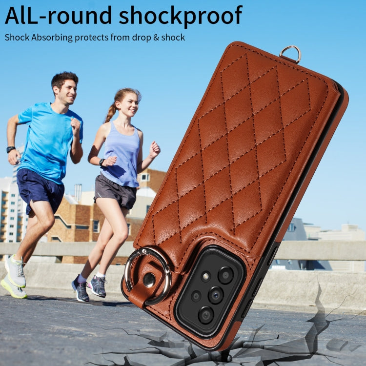 For Samsung Galaxy A33 5G Rhombic Texture Card Bag Phone Case with Short Lanyard