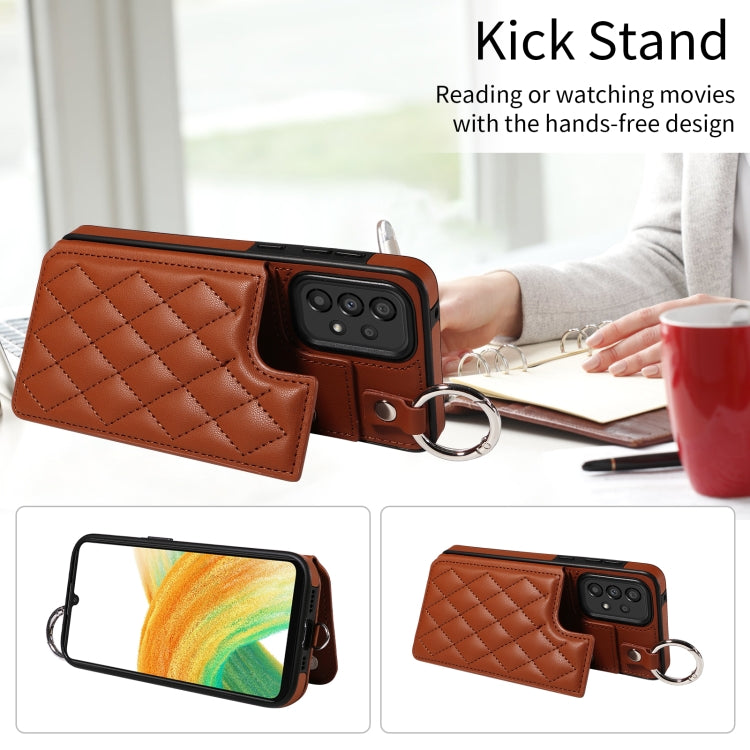 For Samsung Galaxy A33 5G Rhombic Texture Card Bag Phone Case with Short Lanyard