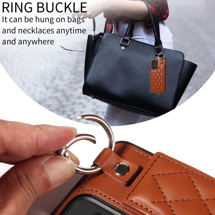 For Samsung Galaxy A33 5G Rhombic Texture Card Bag Phone Case with Short Lanyard