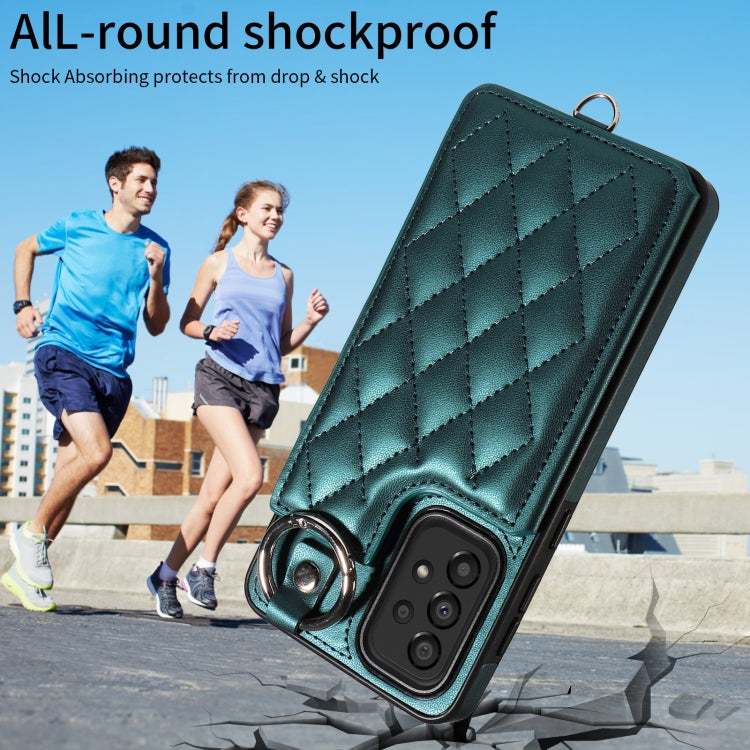 For Samsung Galaxy A33 5G Rhombic Texture Card Bag Phone Case with Short Lanyard