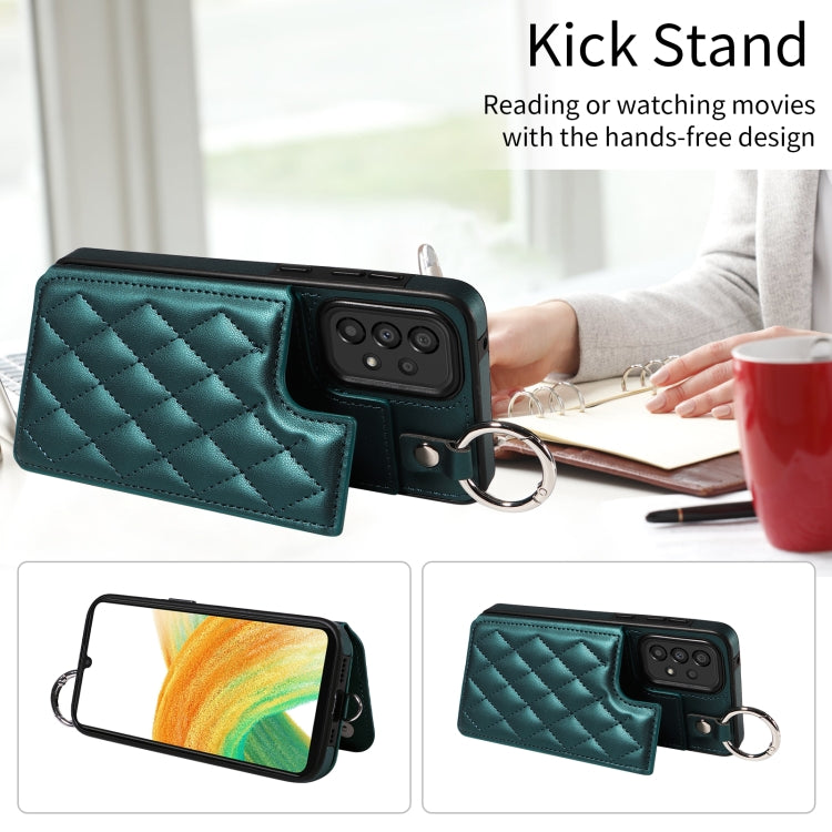 For Samsung Galaxy A33 5G Rhombic Texture Card Bag Phone Case with Short Lanyard