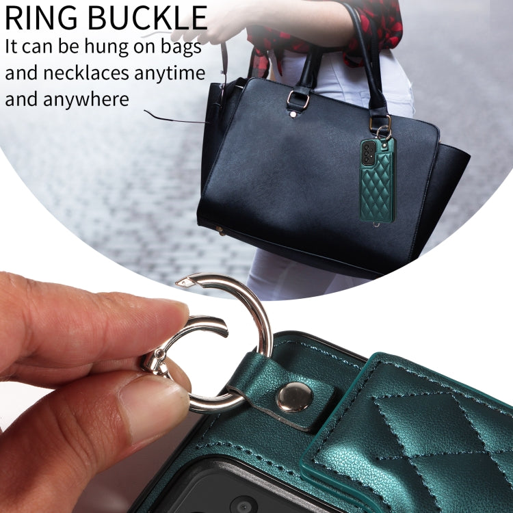For Samsung Galaxy A33 5G Rhombic Texture Card Bag Phone Case with Short Lanyard