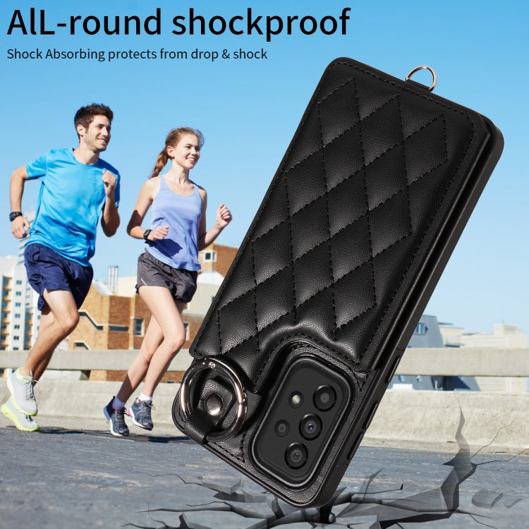 For Samsung Galaxy A33 5G Rhombic Texture Card Bag Phone Case with Short Lanyard
