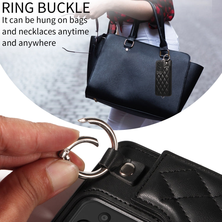 For Samsung Galaxy A33 5G Rhombic Texture Card Bag Phone Case with Short Lanyard
