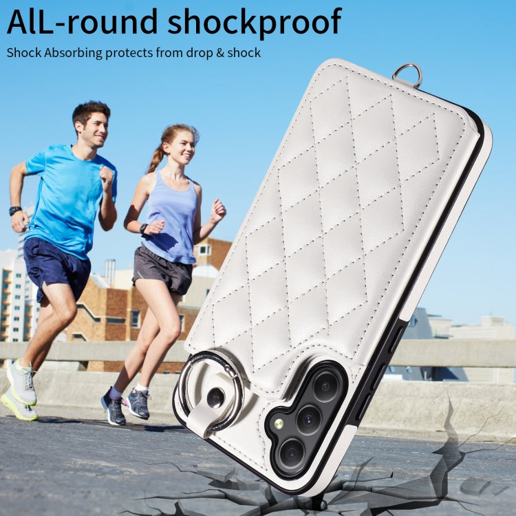For Samsung Galaxy A34 5G Rhombic Texture Card Bag Phone Case with Short Lanyard