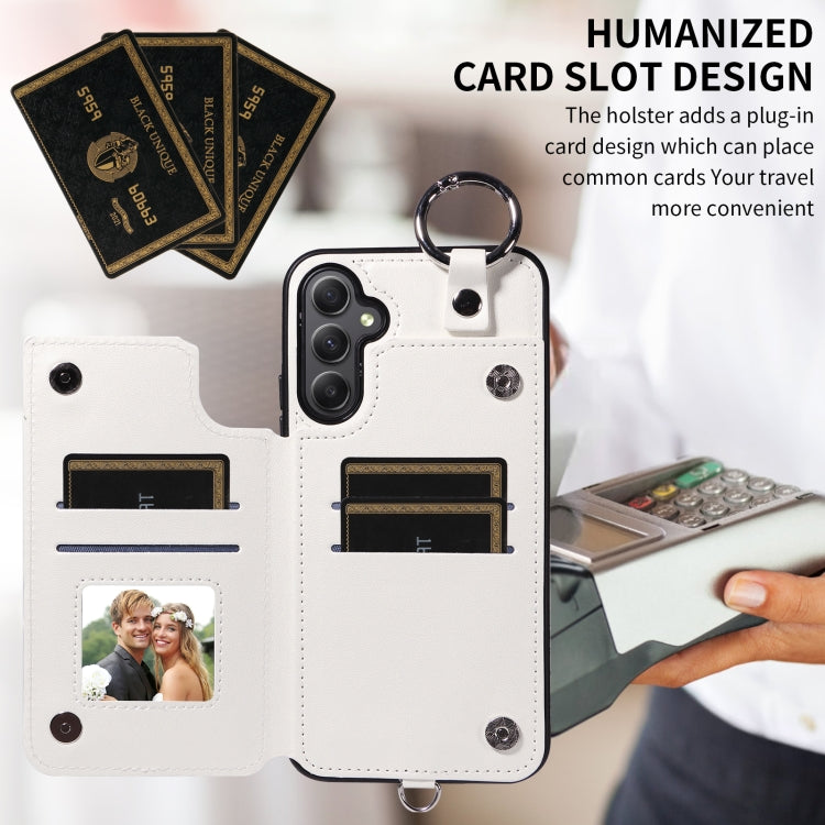 For Samsung Galaxy A34 5G Rhombic Texture Card Bag Phone Case with Short Lanyard