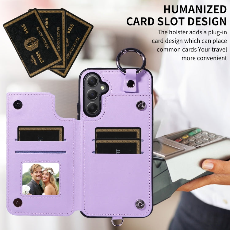 For Samsung Galaxy A34 5G Rhombic Texture Card Bag Phone Case with Short Lanyard