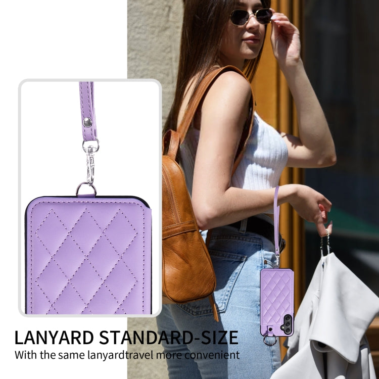 For Samsung Galaxy A34 5G Rhombic Texture Card Bag Phone Case with Short Lanyard