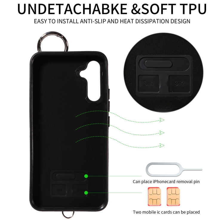 For Samsung Galaxy A34 5G Rhombic Texture Card Bag Phone Case with Short Lanyard