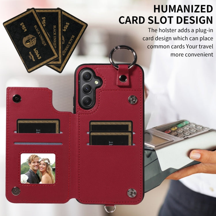 For Samsung Galaxy A34 5G Rhombic Texture Card Bag Phone Case with Short Lanyard