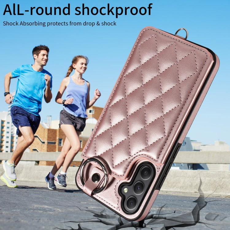 For Samsung Galaxy A34 5G Rhombic Texture Card Bag Phone Case with Short Lanyard