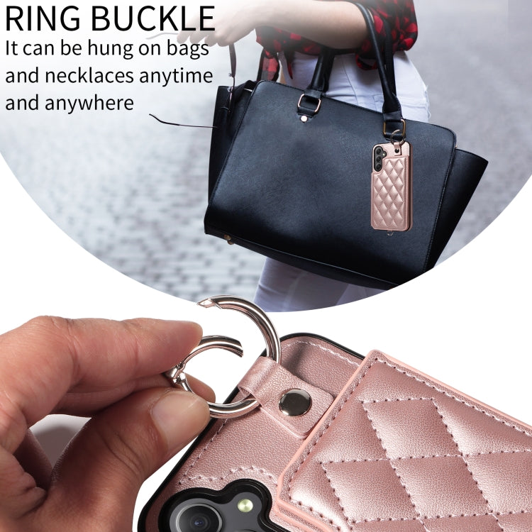 For Samsung Galaxy A34 5G Rhombic Texture Card Bag Phone Case with Short Lanyard