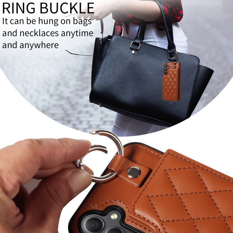 For Samsung Galaxy A34 5G Rhombic Texture Card Bag Phone Case with Short Lanyard