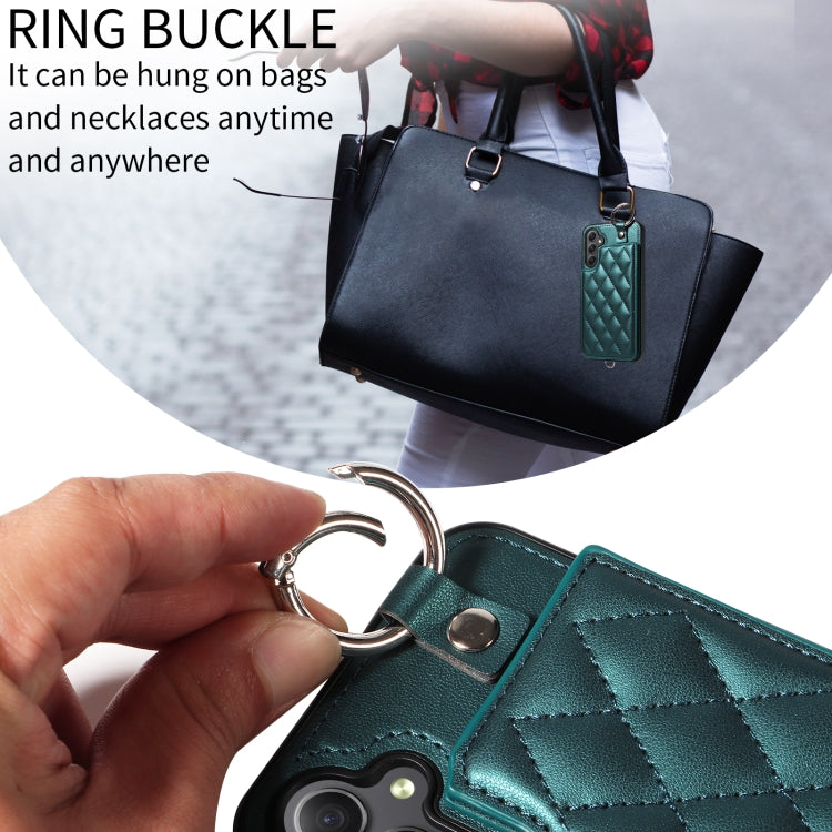 For Samsung Galaxy A34 5G Rhombic Texture Card Bag Phone Case with Short Lanyard