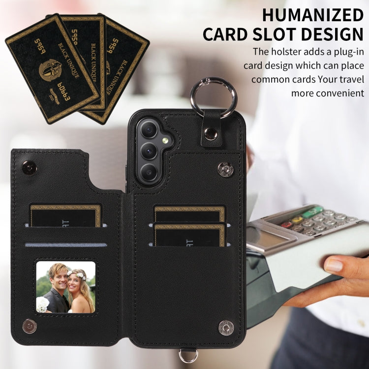 For Samsung Galaxy A34 5G Rhombic Texture Card Bag Phone Case with Short Lanyard