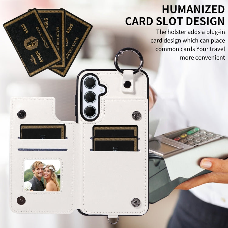 For Samsung Galaxy A35 5G Rhombic Texture Card Bag Phone Case with Short Lanyard