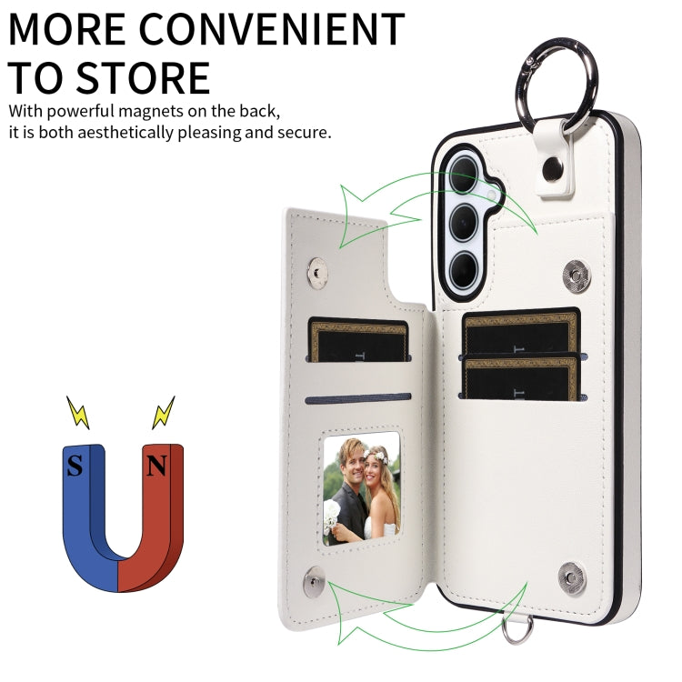 For Samsung Galaxy A35 5G Rhombic Texture Card Bag Phone Case with Short Lanyard