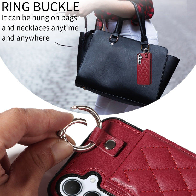 For Samsung Galaxy A35 5G Rhombic Texture Card Bag Phone Case with Short Lanyard