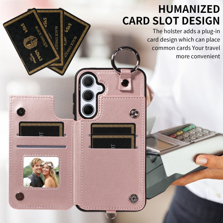 For Samsung Galaxy A35 5G Rhombic Texture Card Bag Phone Case with Short Lanyard