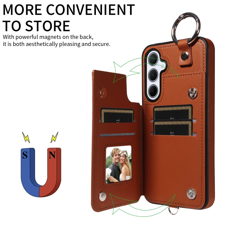 For Samsung Galaxy A35 5G Rhombic Texture Card Bag Phone Case with Short Lanyard