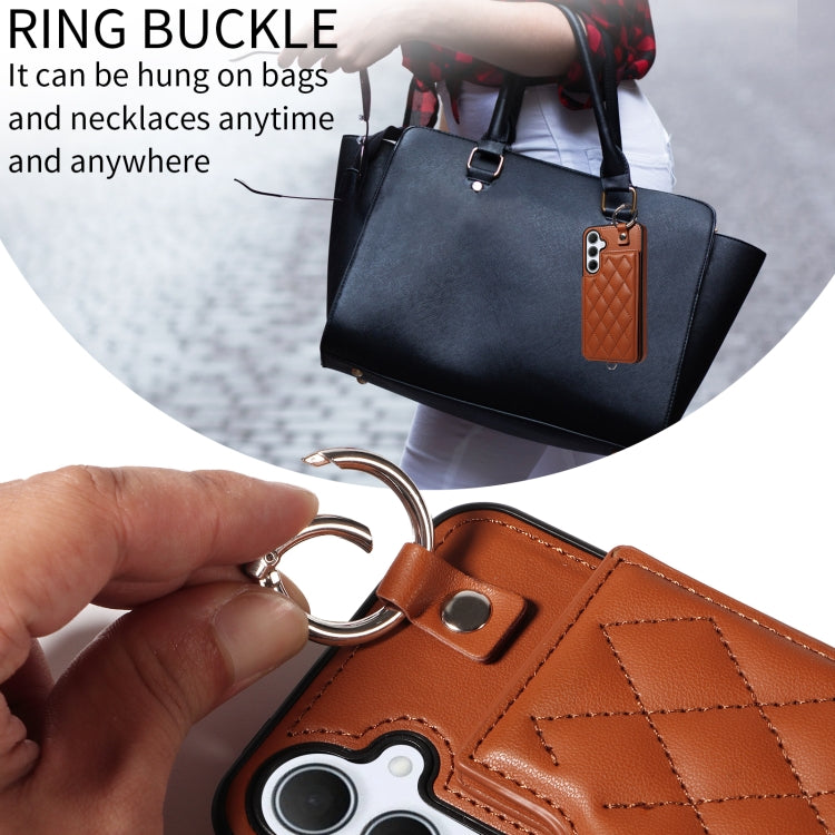 For Samsung Galaxy A35 5G Rhombic Texture Card Bag Phone Case with Short Lanyard