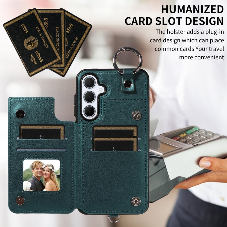 For Samsung Galaxy A35 5G Rhombic Texture Card Bag Phone Case with Short Lanyard