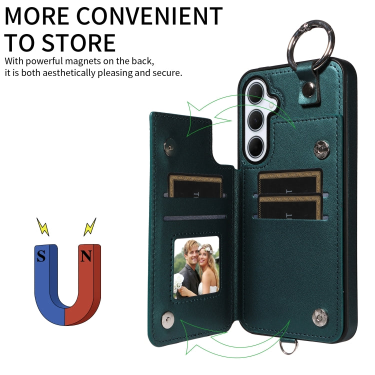 For Samsung Galaxy A35 5G Rhombic Texture Card Bag Phone Case with Short Lanyard