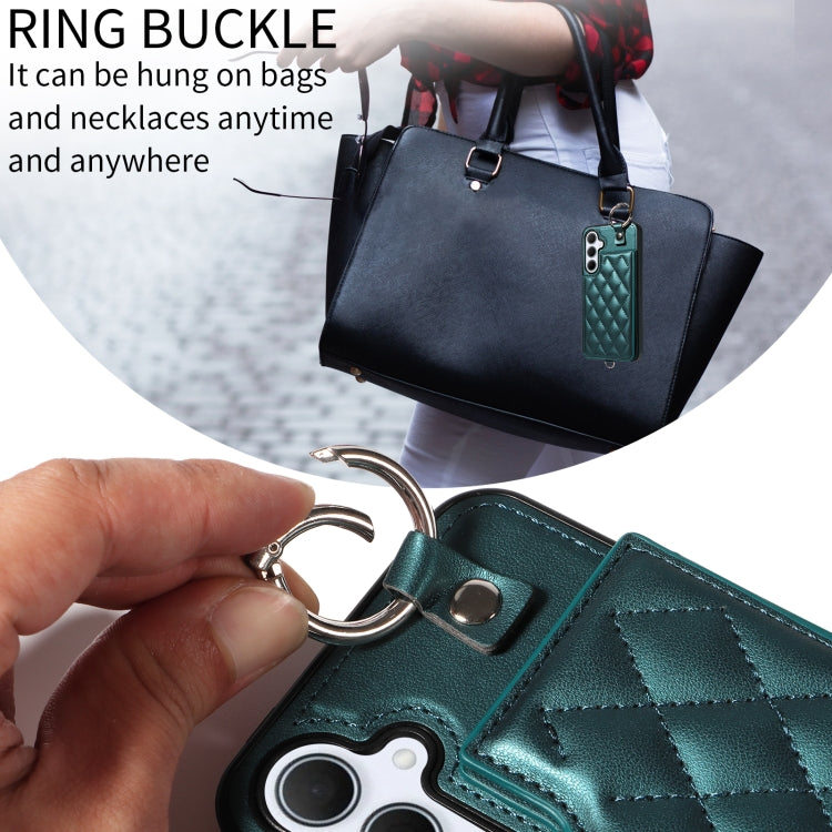 For Samsung Galaxy A35 5G Rhombic Texture Card Bag Phone Case with Short Lanyard