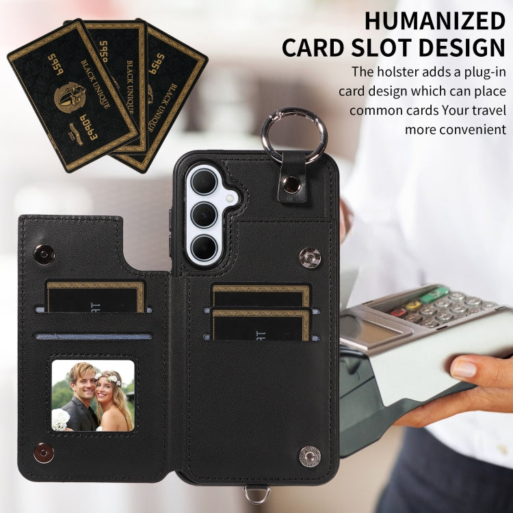 For Samsung Galaxy A35 5G Rhombic Texture Card Bag Phone Case with Short Lanyard