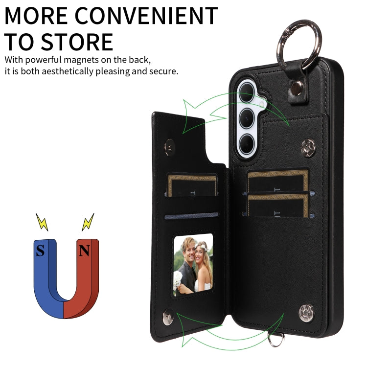 For Samsung Galaxy A35 5G Rhombic Texture Card Bag Phone Case with Short Lanyard