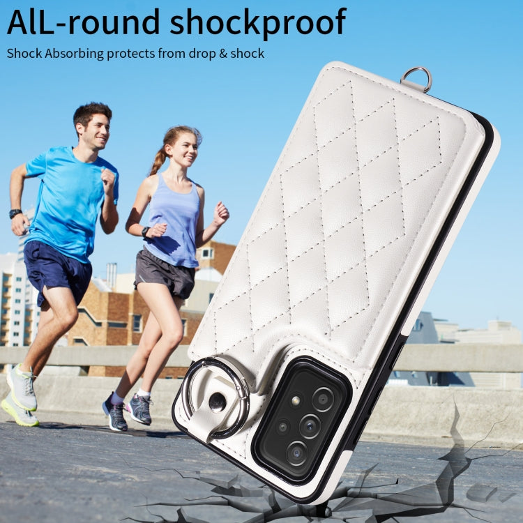 For Samsung Galaxy A52 4G / 5G / A52s Rhombic Texture Card Bag Phone Case with Short Lanyard