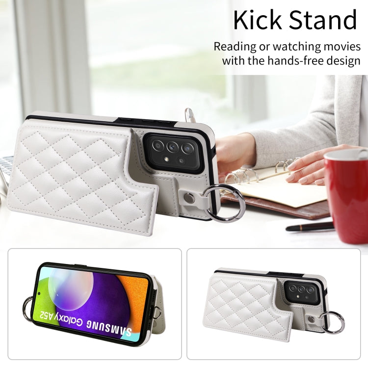 For Samsung Galaxy A52 4G / 5G / A52s Rhombic Texture Card Bag Phone Case with Short Lanyard