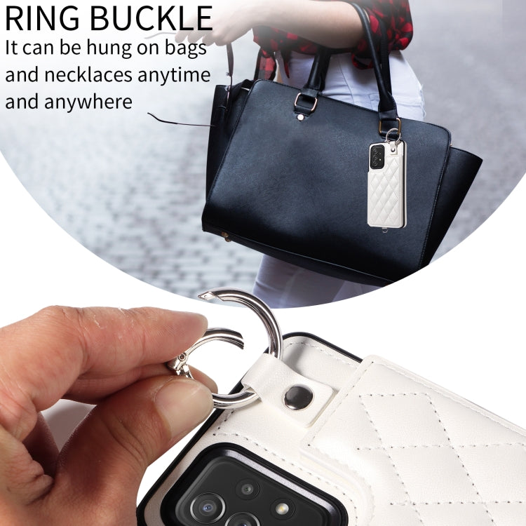 For Samsung Galaxy A52 4G / 5G / A52s Rhombic Texture Card Bag Phone Case with Short Lanyard