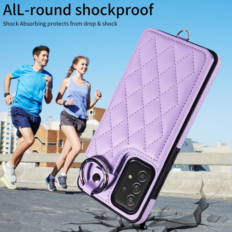 For Samsung Galaxy A52 4G / 5G / A52s Rhombic Texture Card Bag Phone Case with Short Lanyard