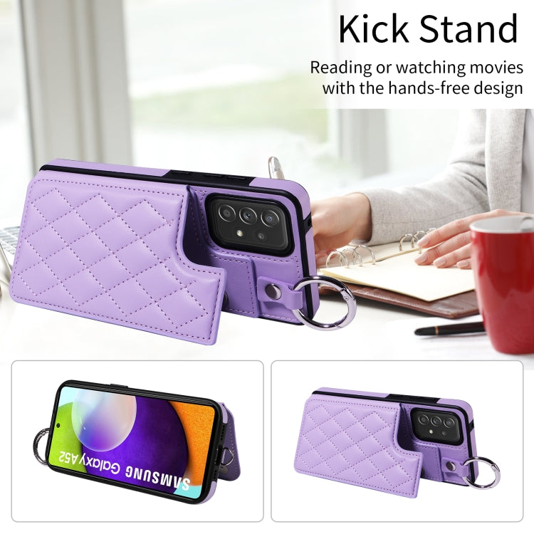 For Samsung Galaxy A52 4G / 5G / A52s Rhombic Texture Card Bag Phone Case with Short Lanyard