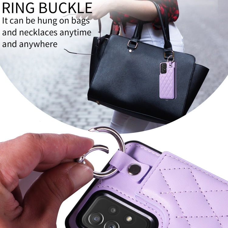 For Samsung Galaxy A52 4G / 5G / A52s Rhombic Texture Card Bag Phone Case with Short Lanyard