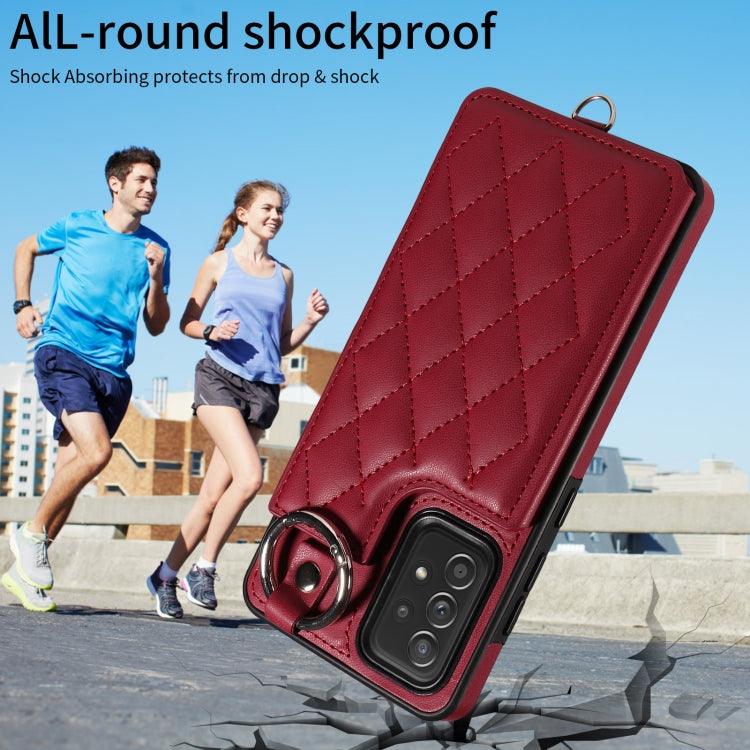 For Samsung Galaxy A52 4G / 5G / A52s Rhombic Texture Card Bag Phone Case with Short Lanyard