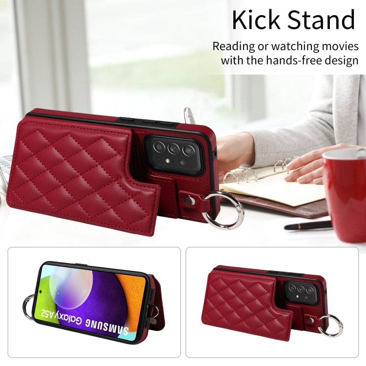 For Samsung Galaxy A52 4G / 5G / A52s Rhombic Texture Card Bag Phone Case with Short Lanyard