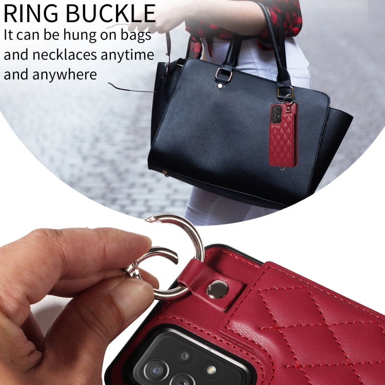 For Samsung Galaxy A52 4G / 5G / A52s Rhombic Texture Card Bag Phone Case with Short Lanyard
