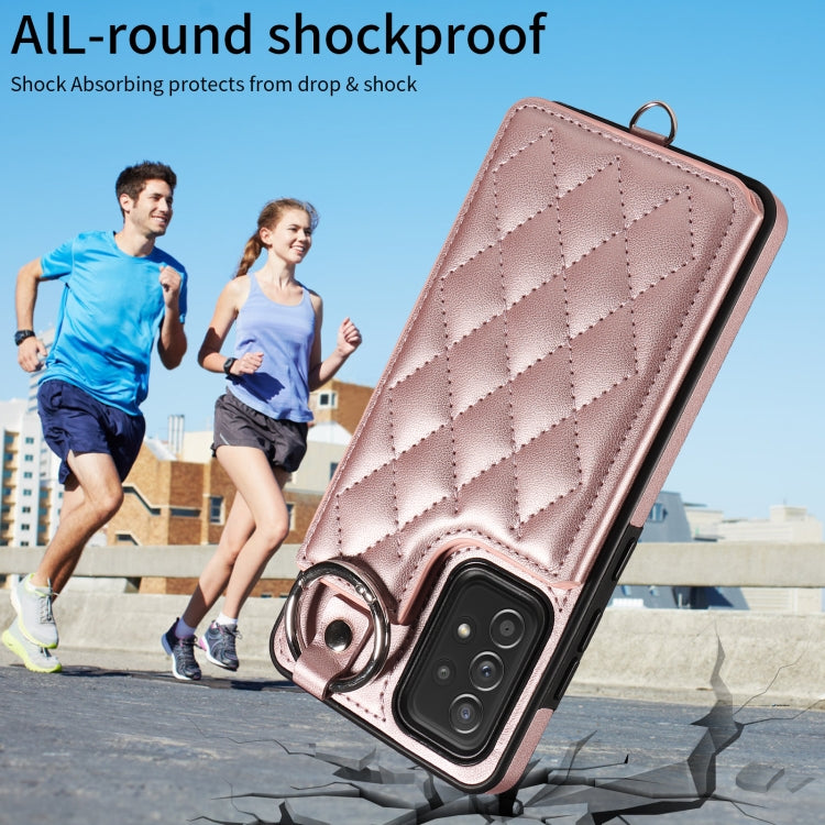 For Samsung Galaxy A52 4G / 5G / A52s Rhombic Texture Card Bag Phone Case with Short Lanyard