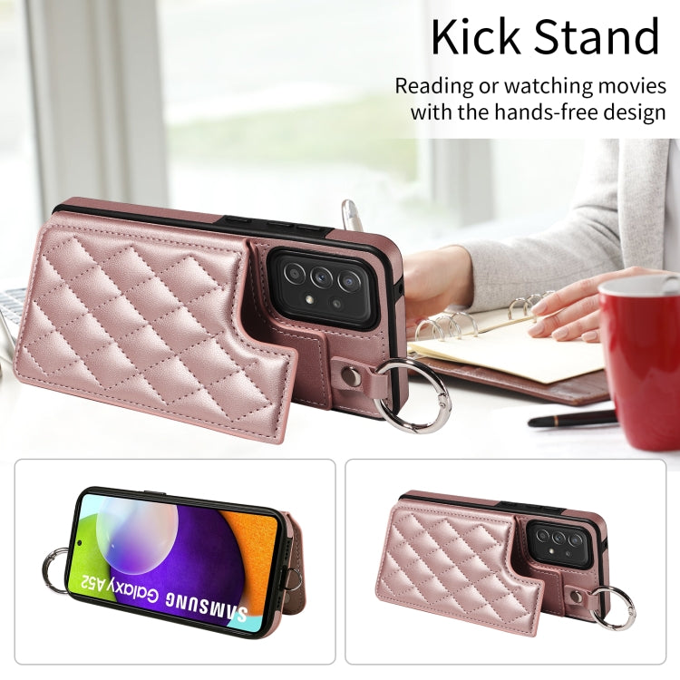 For Samsung Galaxy A52 4G / 5G / A52s Rhombic Texture Card Bag Phone Case with Short Lanyard