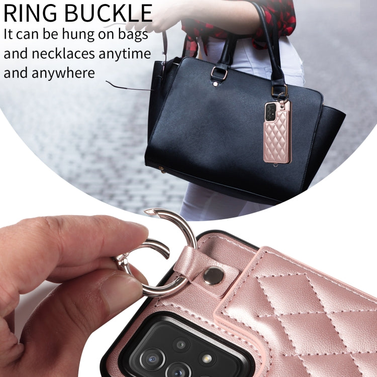 For Samsung Galaxy A52 4G / 5G / A52s Rhombic Texture Card Bag Phone Case with Short Lanyard