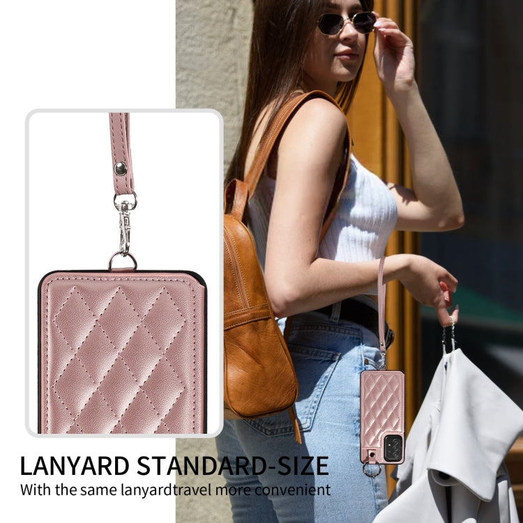 For Samsung Galaxy A52 4G / 5G / A52s Rhombic Texture Card Bag Phone Case with Short Lanyard