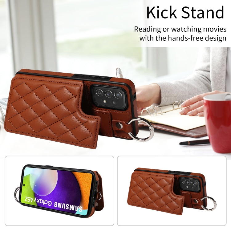 For Samsung Galaxy A52 4G / 5G / A52s Rhombic Texture Card Bag Phone Case with Short Lanyard