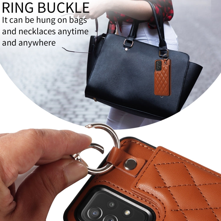 For Samsung Galaxy A52 4G / 5G / A52s Rhombic Texture Card Bag Phone Case with Short Lanyard