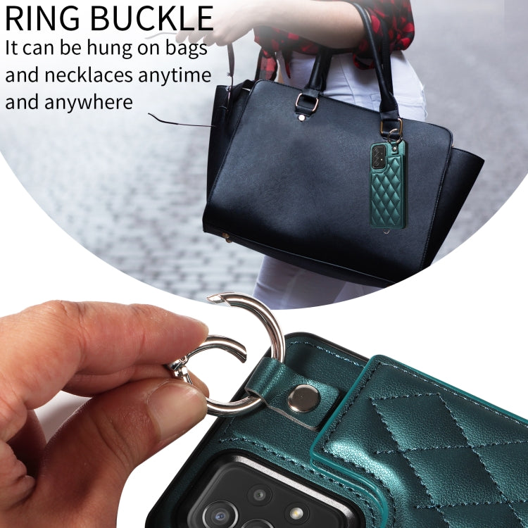 For Samsung Galaxy A52 4G / 5G / A52s Rhombic Texture Card Bag Phone Case with Short Lanyard
